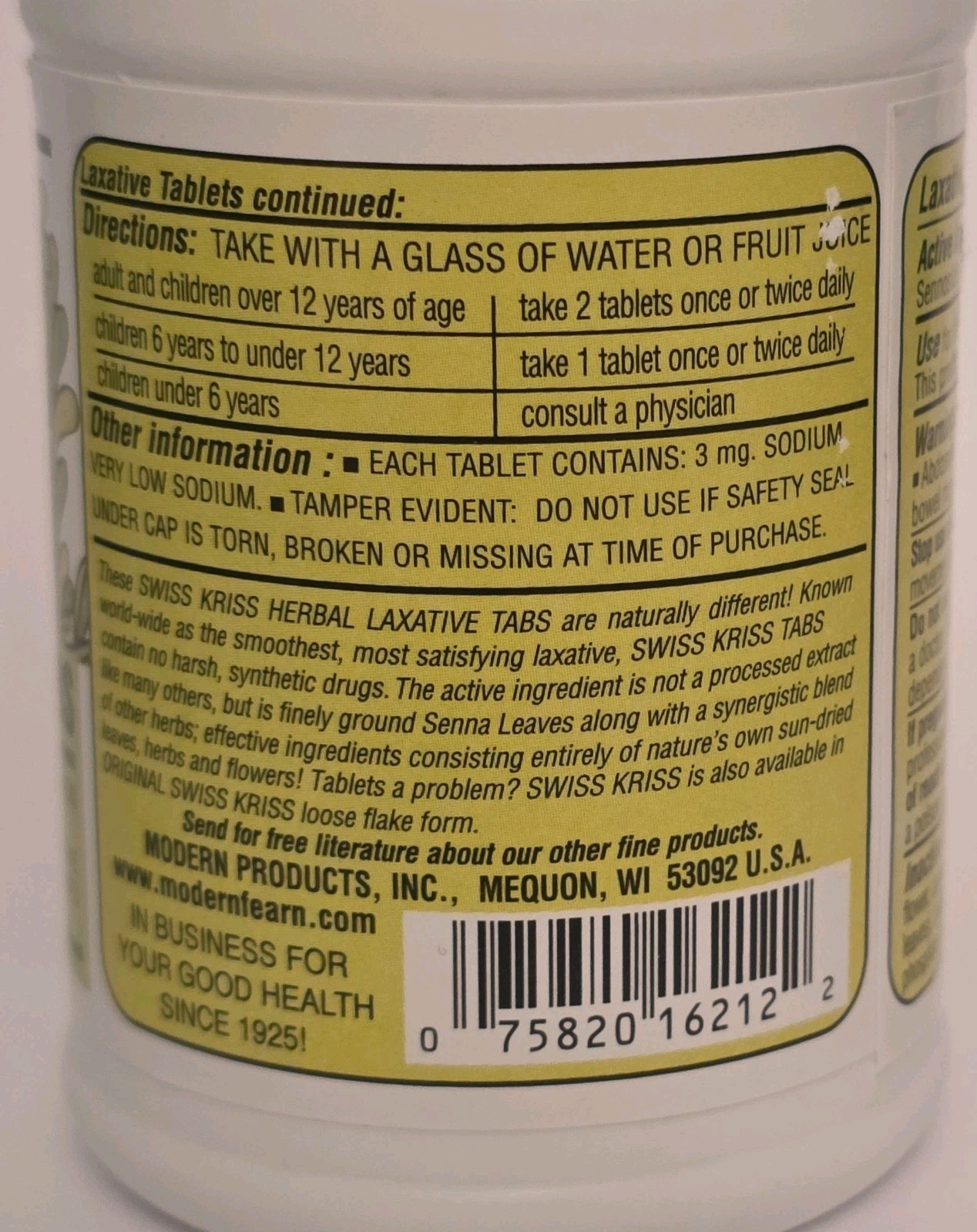 Swiss Kriss 8.5mg Herbal Laxative Tabs Natural Ingredients 120 exp 03/2030 NEW