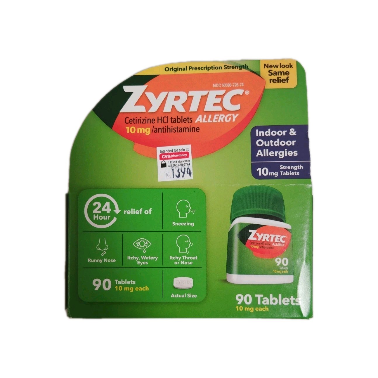 Zyrtec Allergy Treatment 90 Tablets – 10mg Expire 12/2027+ Dented Box