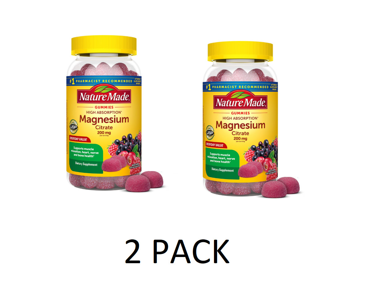 2 PACK High Absorption Magnesium Citrate 200 Mg per Serving Gummies, 64 Count