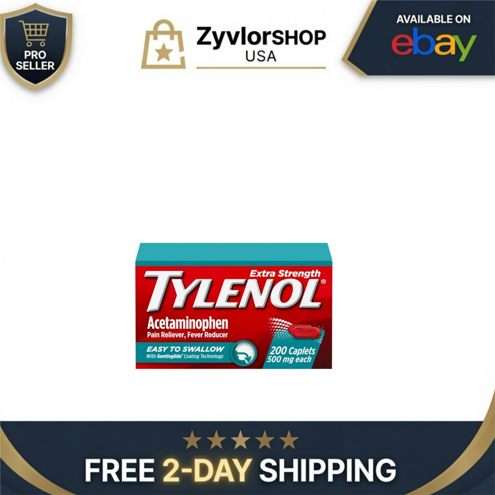 Tylenol Extra Strength Acetaminophen 500mg Pain Reliever 200 Caplets