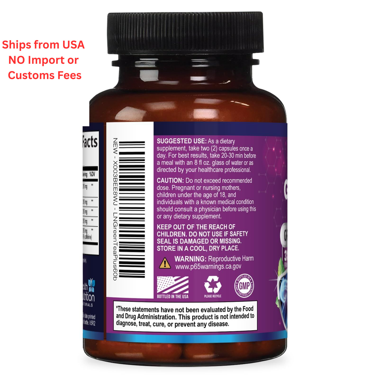 Green Tea Extract Capsules – Standardized 45% EGCG & 98% 60 Count (Pack of 1)