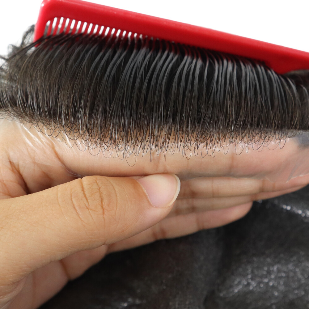 Mens Toupee Human Hair Replacement System Ultra Thin Skin Hairpieces Dark Brown