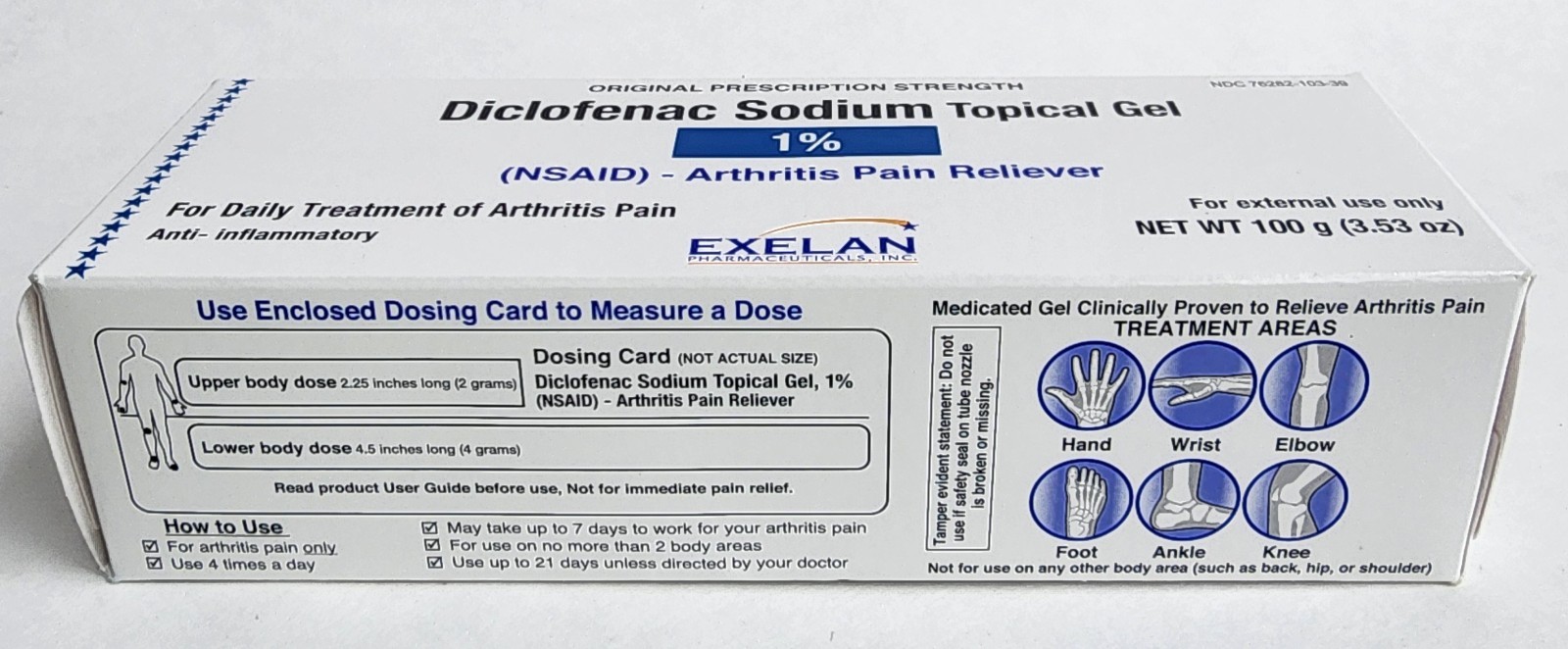 Exelan Arthritis Pain Diclofenac topical Gel 1% 100grams 3.53 oz Exp 2028