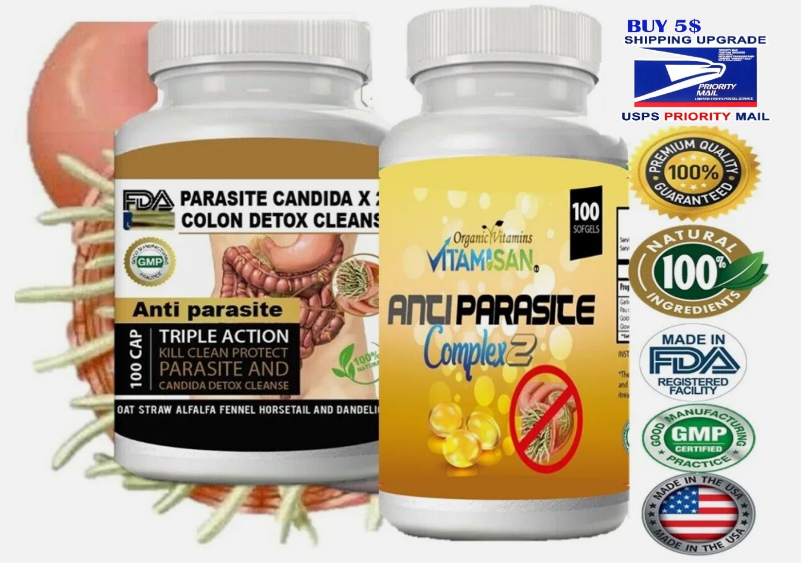 Intestinal Parasite Cleanse Detox Dietary Capsules Supports Digestion Free