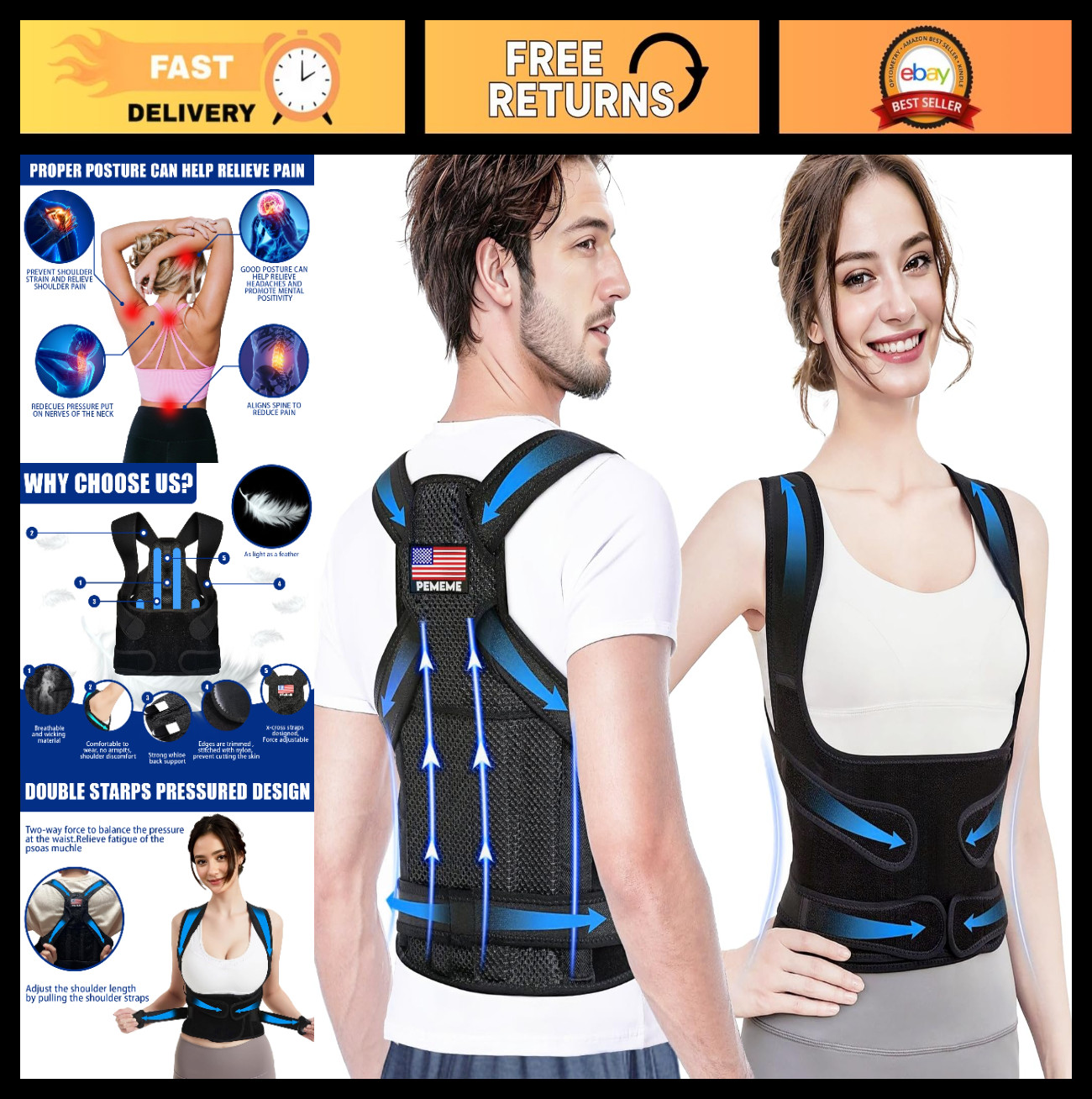 Adjustable Posture Corrector Back Brace for Pain Relief – Lumbar Support, Breath