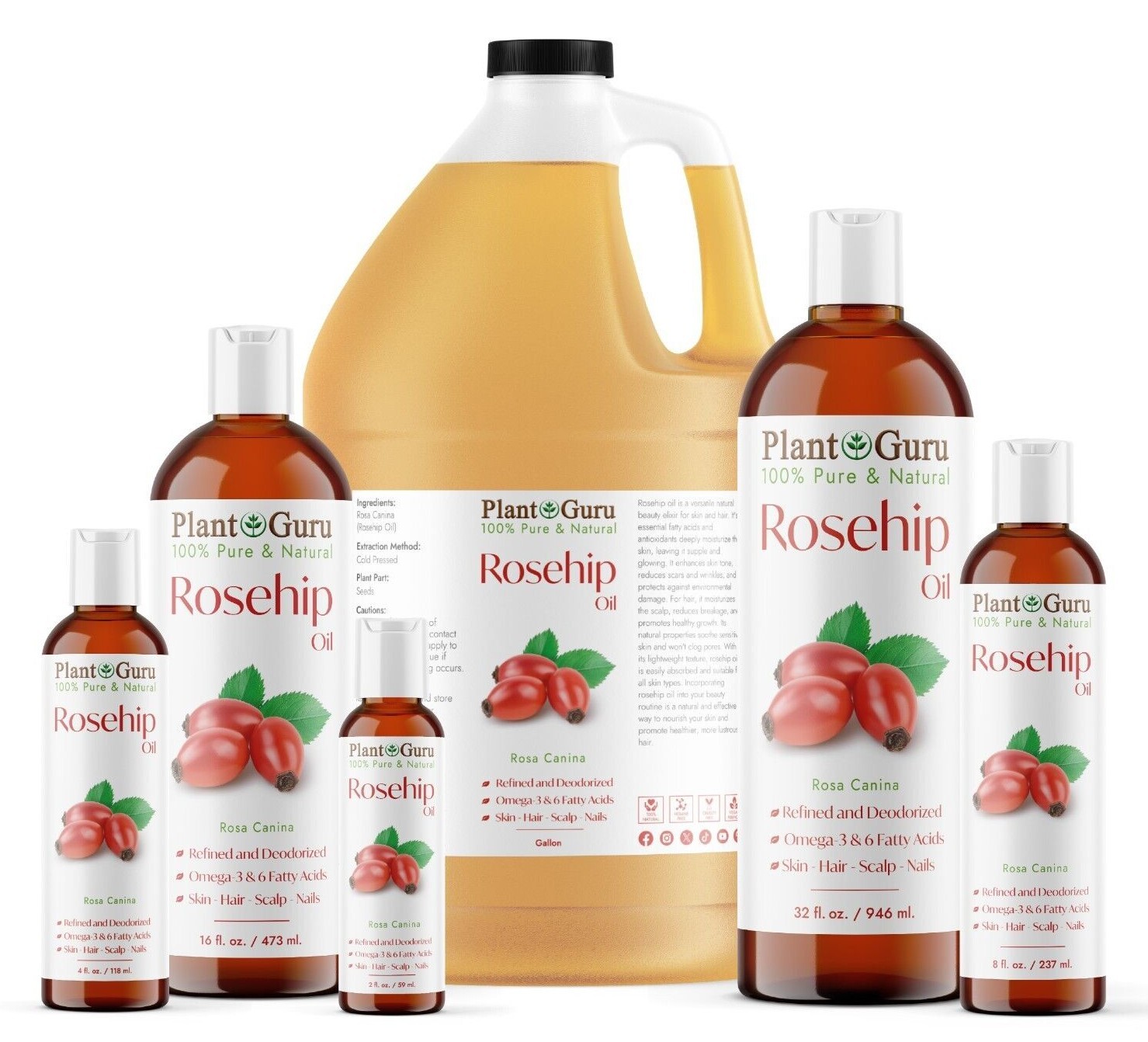 Rosehip Seed Oil Cold Pressed REFINED 100% Pure Natural For Skin Face Hair