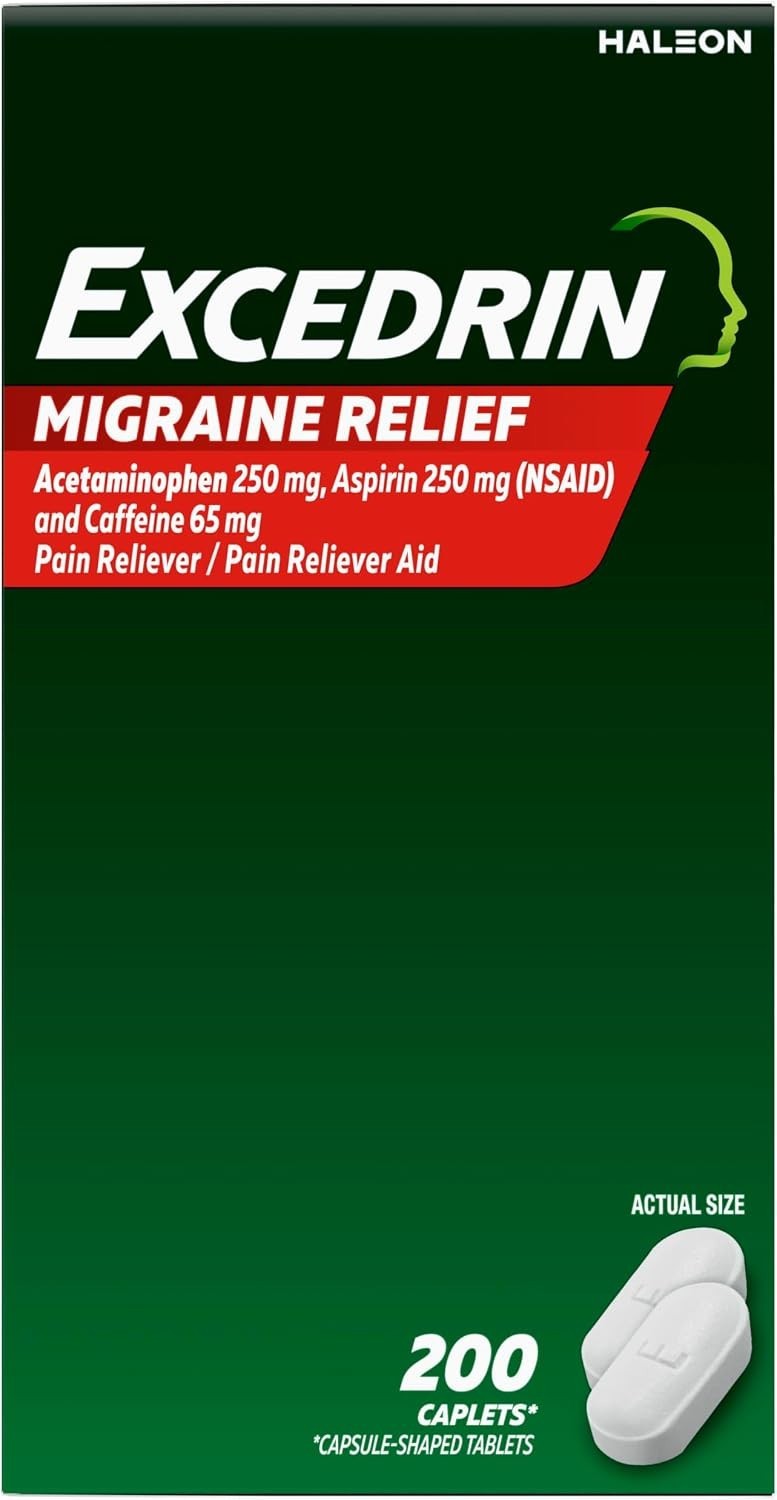 Fast-Acting Migraine Relief Caplets – Triple Action Formula, 200 Count