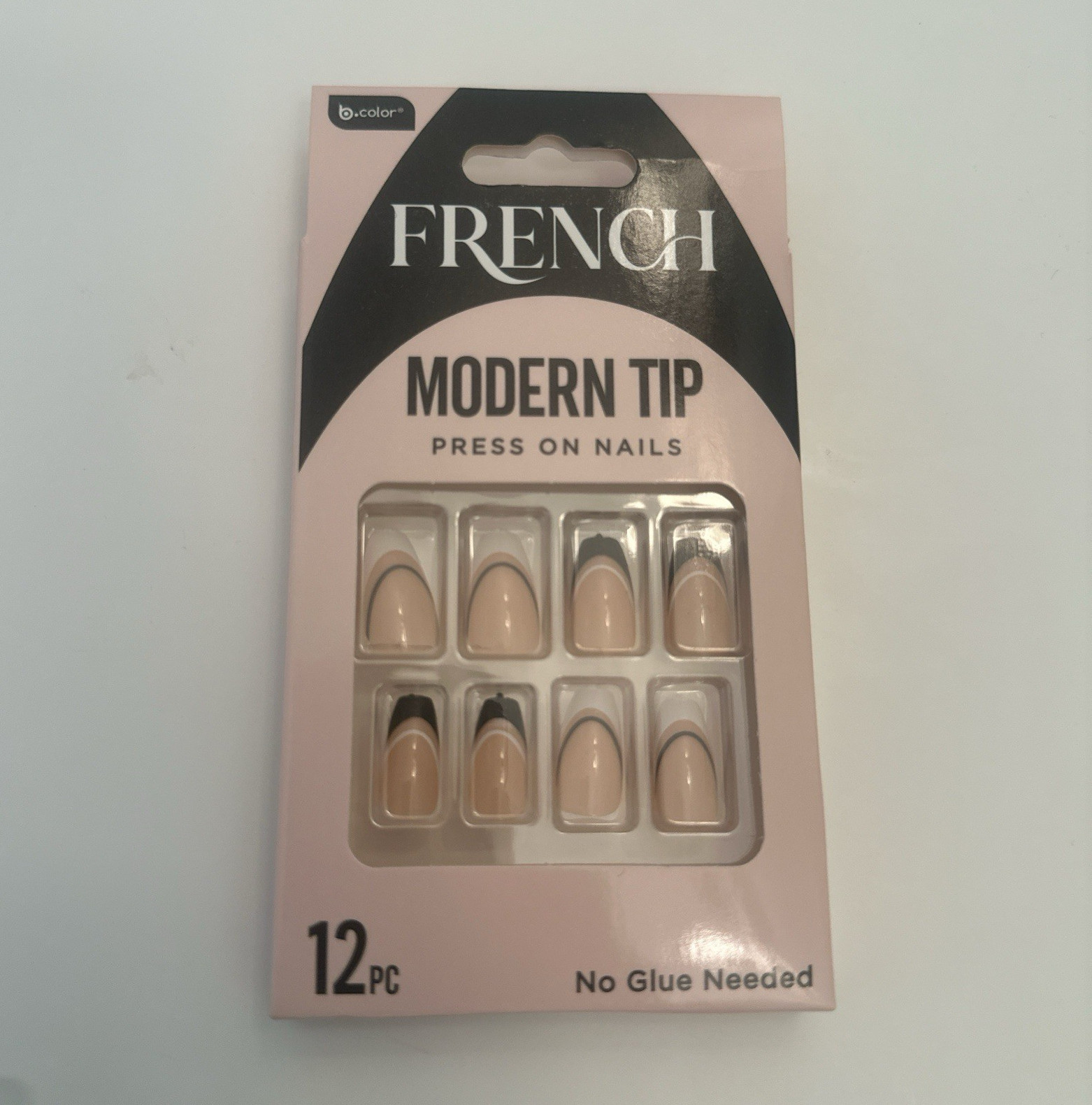 b.color French Press-On Nails Beige & Black Self-Adhesive Pre-Designed