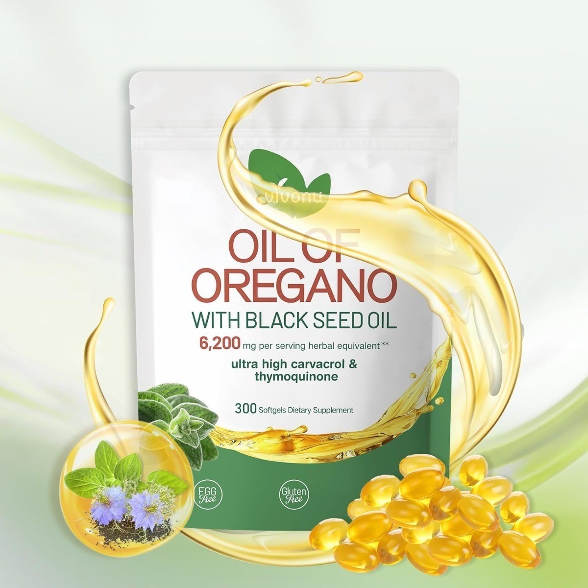 Oil of Oregano with Black Seed Oil Softgels 6200mg Extra Strength 300 Ct
