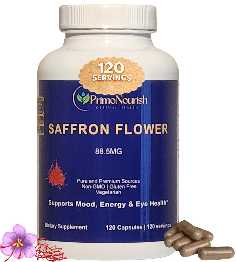 PrimoNourish Saffron Extract Supplement for Mood & Focus, 120 Capsules
