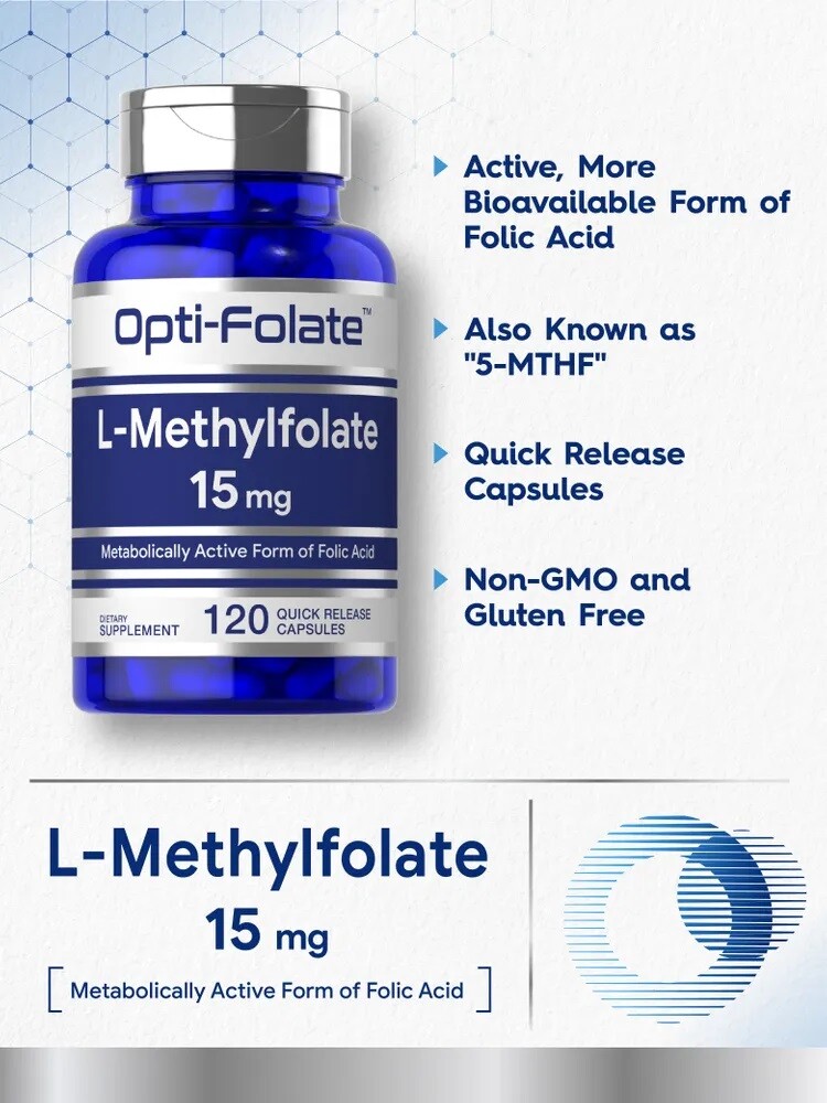 L Methylfolate 15mg | 120 Capsules | Value Size | Max Potency | by Opti-Folate