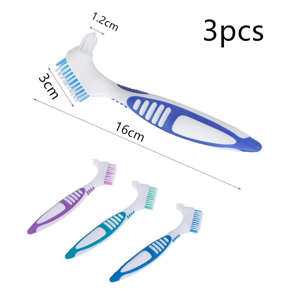 3 Pcs Denture Cleaning Brush Portable Cleaning Brush False Teeth Brushes for