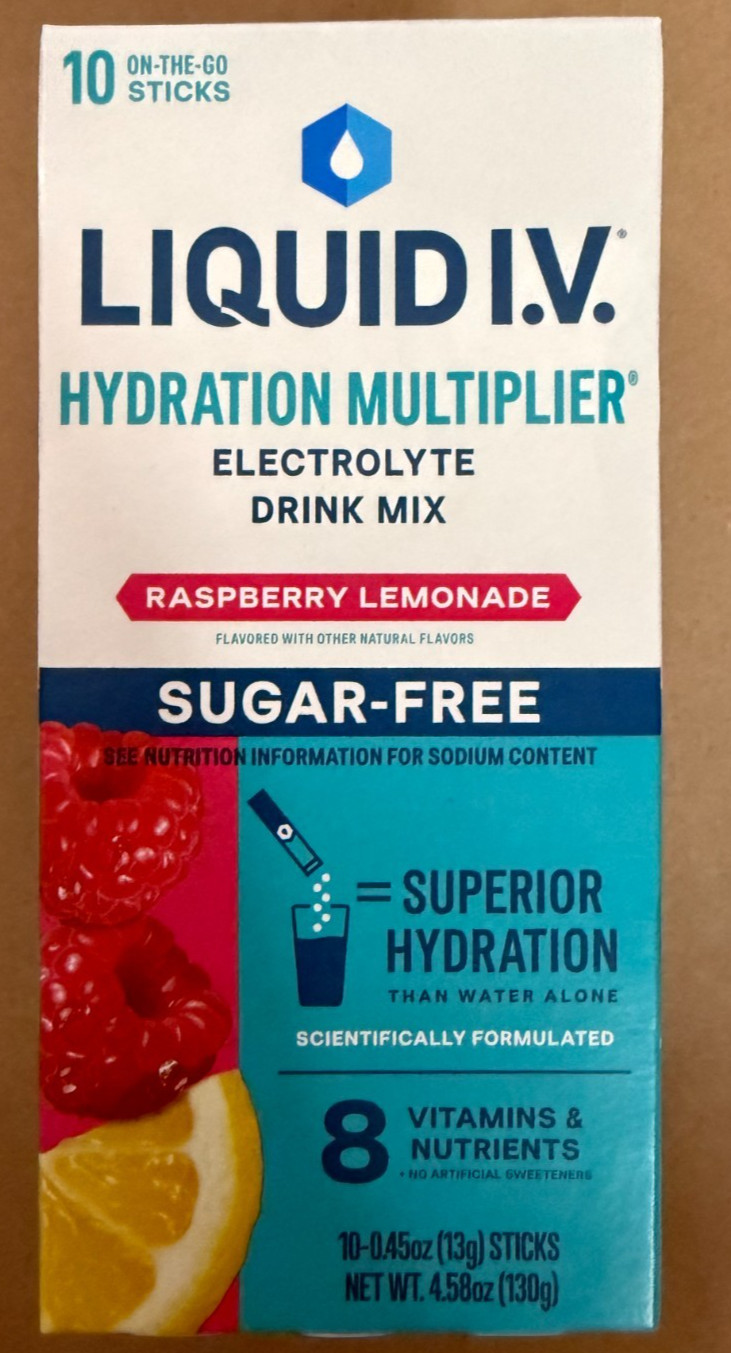 Liquid IV Sugar-Free Electrolyte Hydrate Raspberry Lemonade 12/2027, 40 Packets