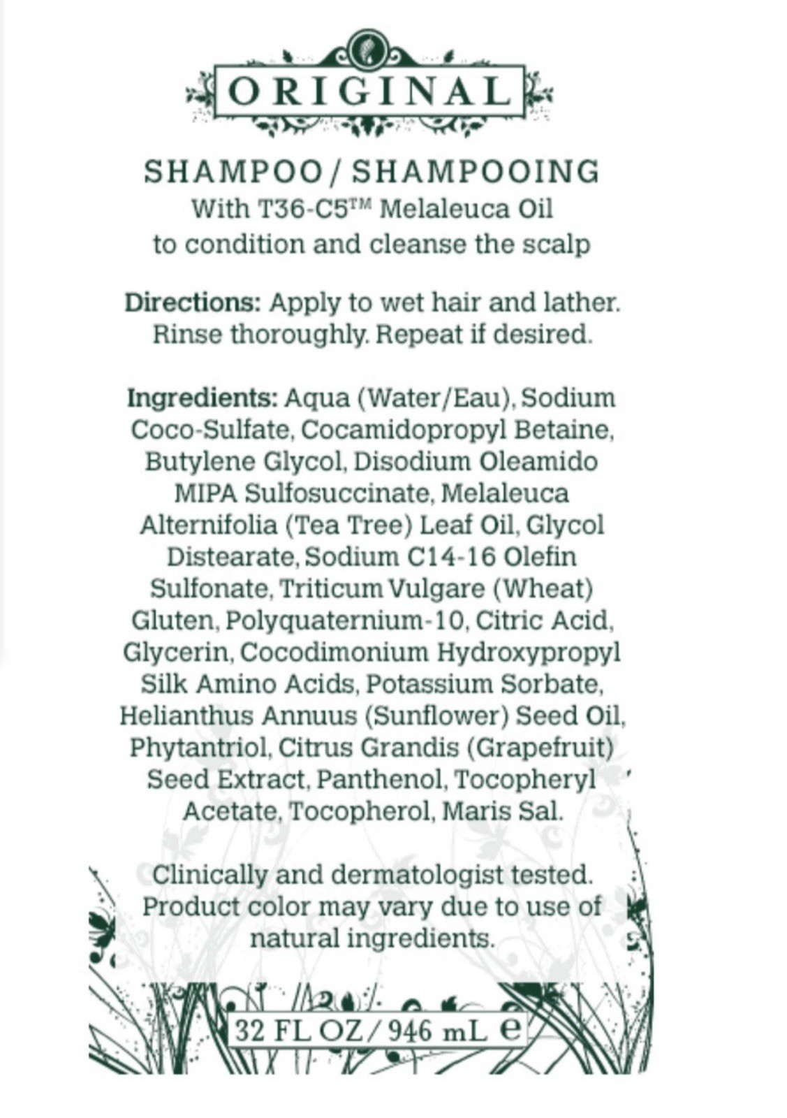 Melaleuca Original Shampoo 32 oz Family Size with T36-C5 Oil for Scalp with pump