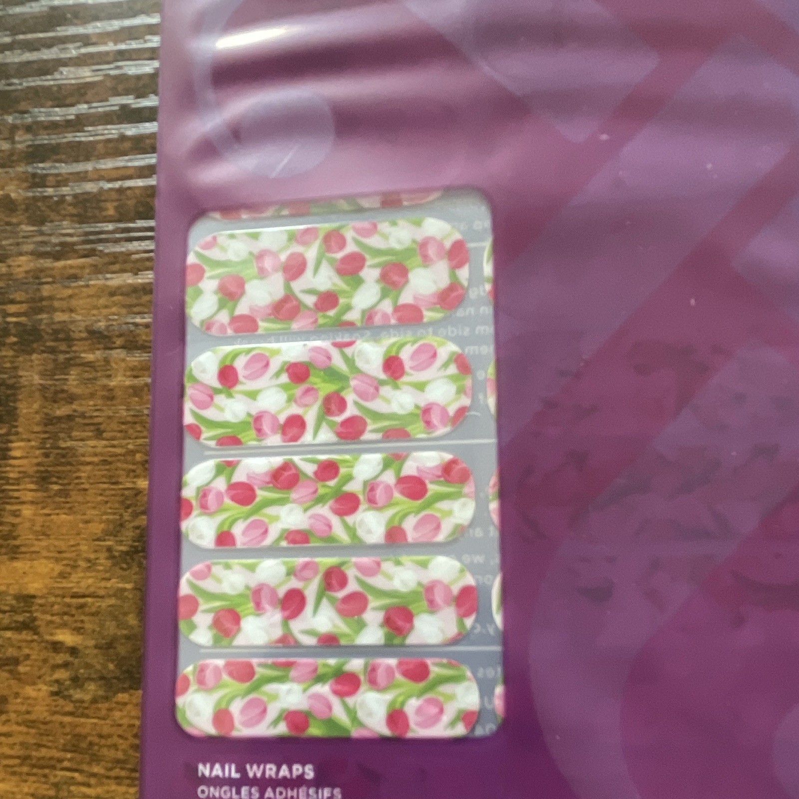 Jamberry Self-Adhesive Glossy Full Wrap Nail Wraps Pink/Green/White Floral Tulip