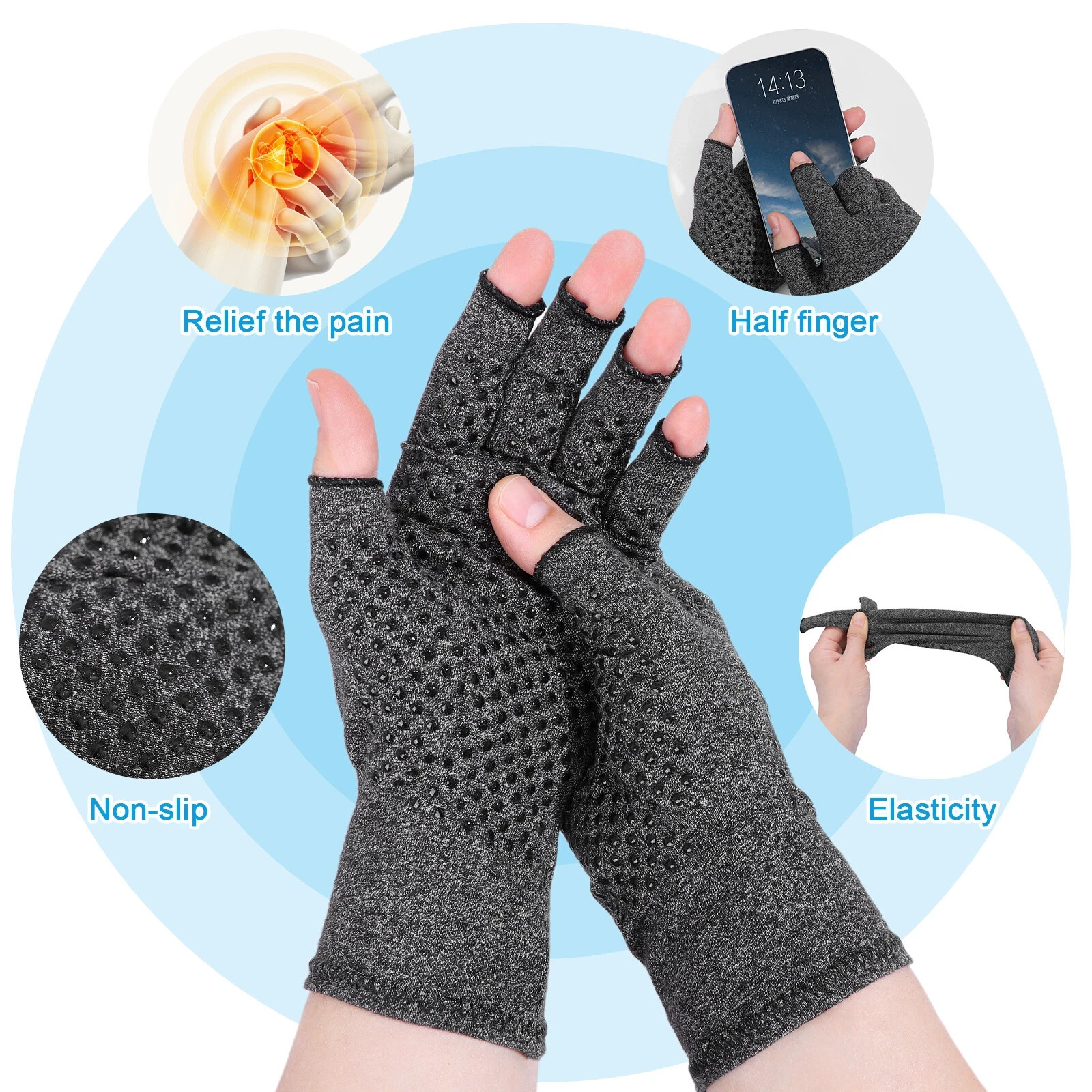 2PCS Copper Arthritis Compression Gloves Pain Relief Medical Hand Support Brace