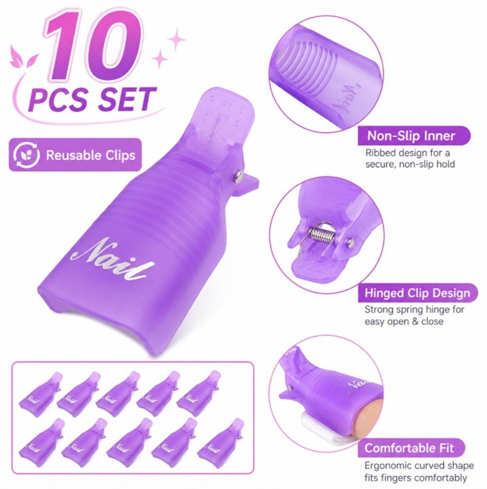 10 Pack Gel Nail Polish Soak Off Clips Manicure Pedicure Wrap Holders
