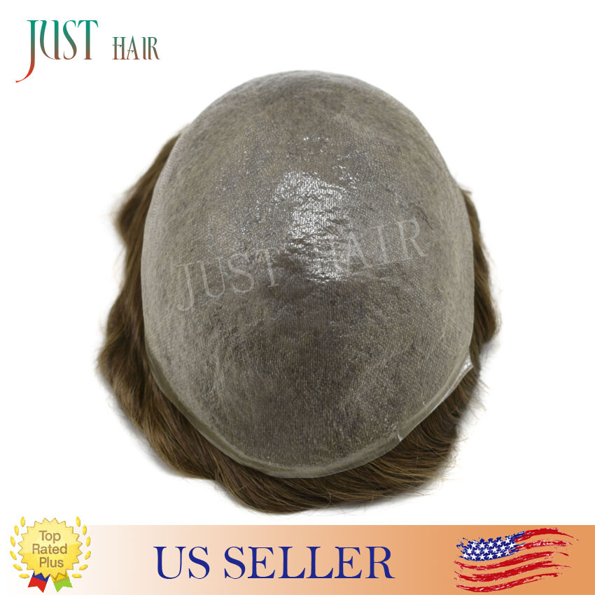 Mens Hair Replacement Ultra Thin Skin Toupee Grey Hairpieces PU System Wig US