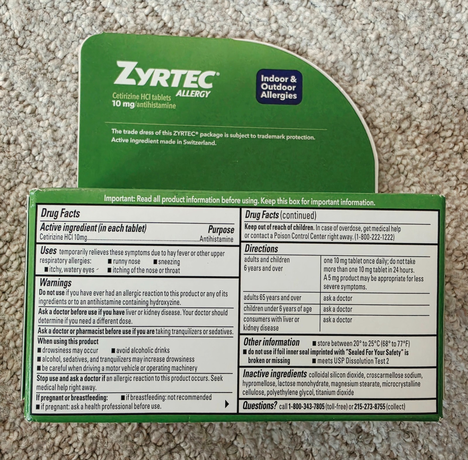 (Lot of 2 – 80 ct) Zyrtec Allergy Relief 10mg Tab 40/ct EXP 05/2028, 11/2027