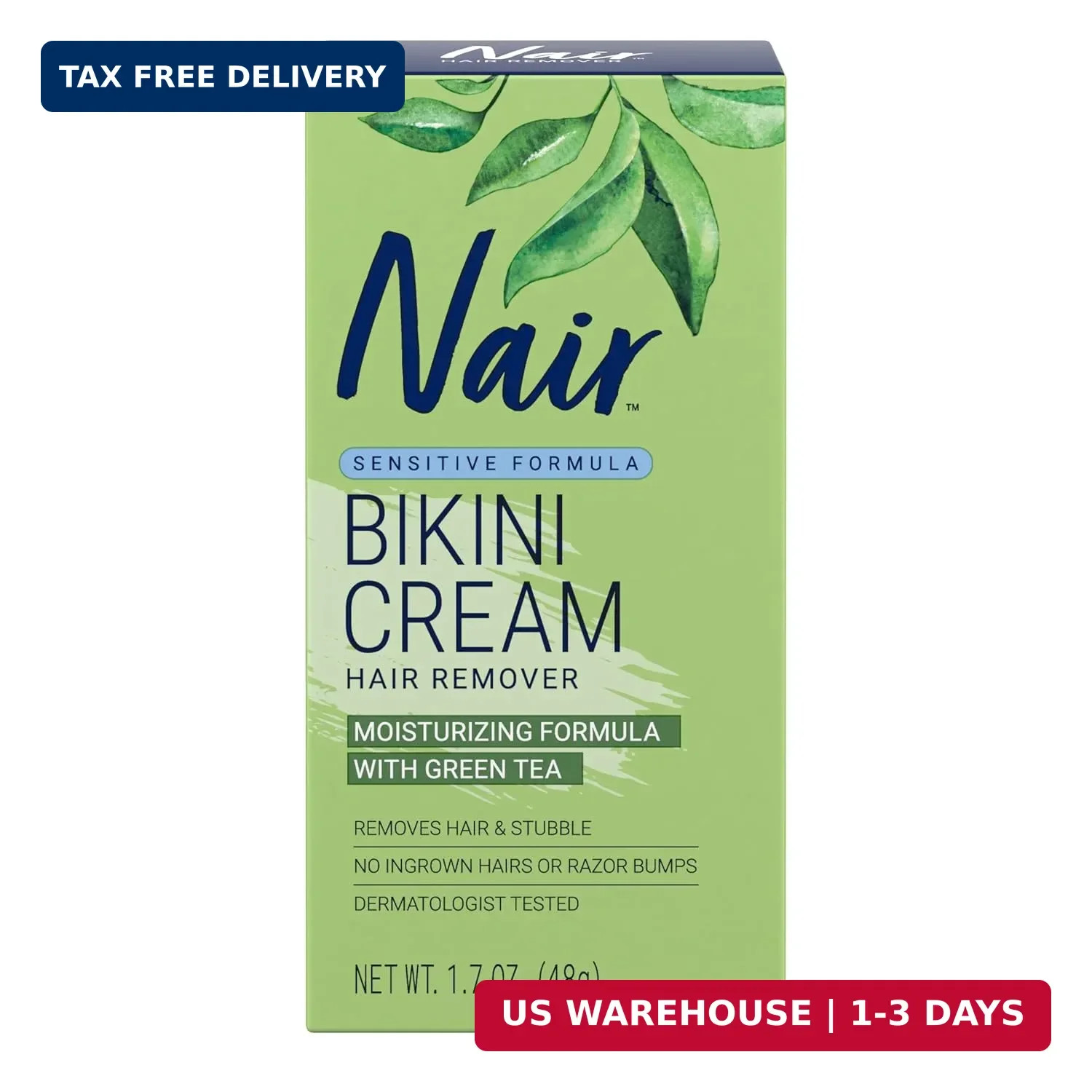 Nair Bikini Cream with Green Tea Sensitive Formula, 1.7 Ounce