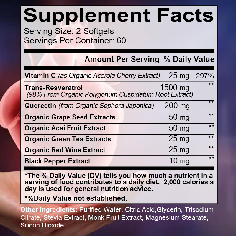 Resveratrol 1500mg Grape Seed 50MG Extract Providing Heart Energy Heart Health