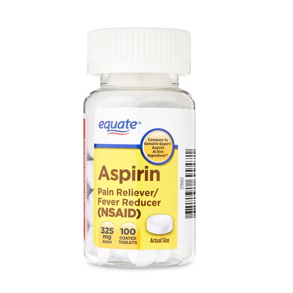 4pk Equate Aspirin 325mg 100ct Pain Reliever Compare to Genuine Bayer Aspirin