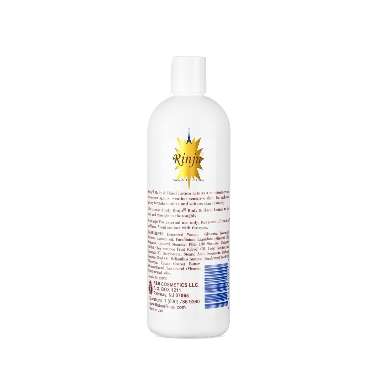Rinju Daily Use Body & Hand Lotion Moisturizer with Vitamin E White 16 oz
