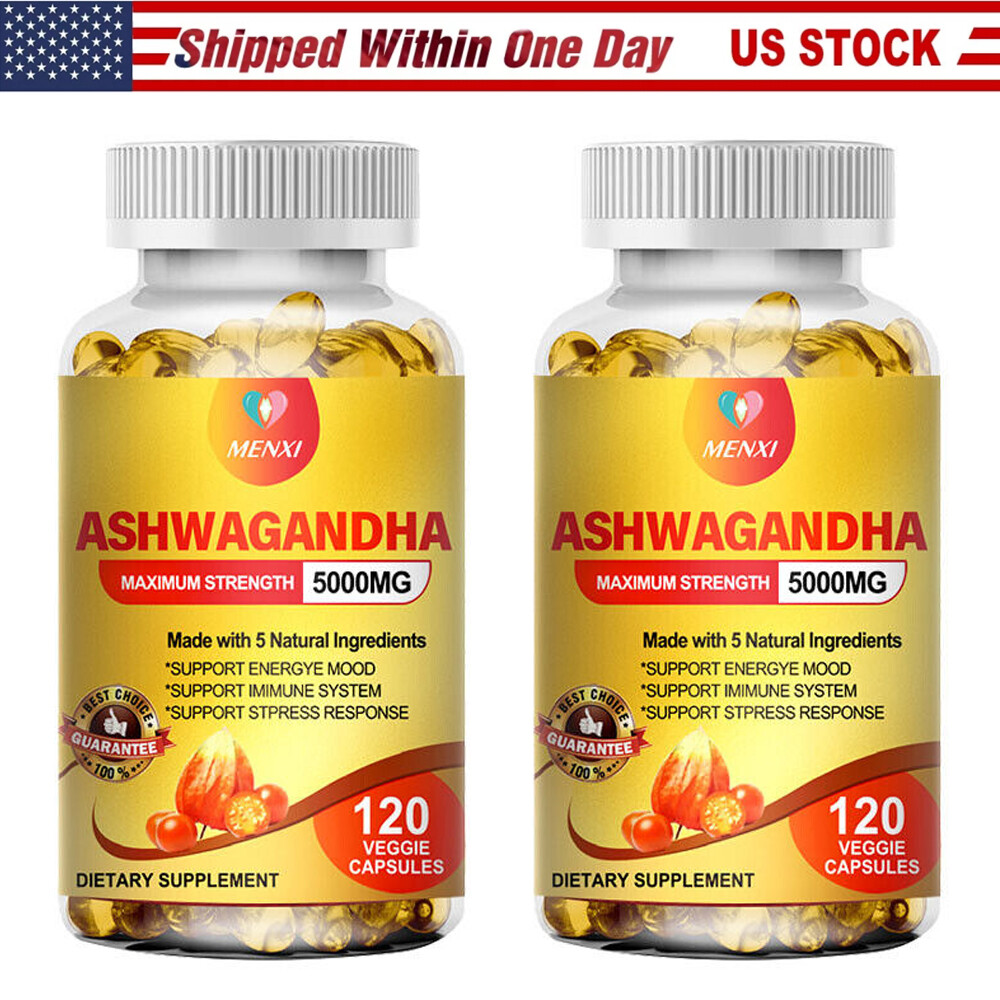 Organic Ashwagandha Capsules 5000mg 240 Capsules with Black Pepper Root Powder