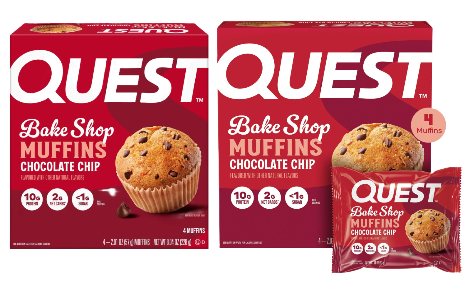 Quest Bake Shop Protein Muffins, Chocolate Chip Flavor, 10g Protein, 8 Count.