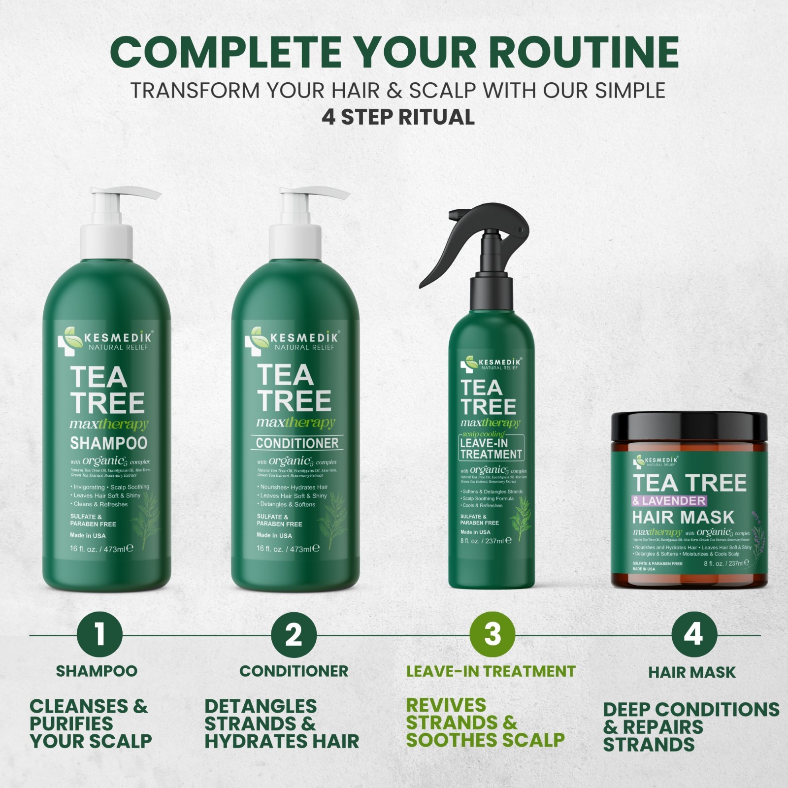 Tea Tree Oil Leave In Conditioner Detangler Spray Scalp Treatment Anti Frizz 8oz