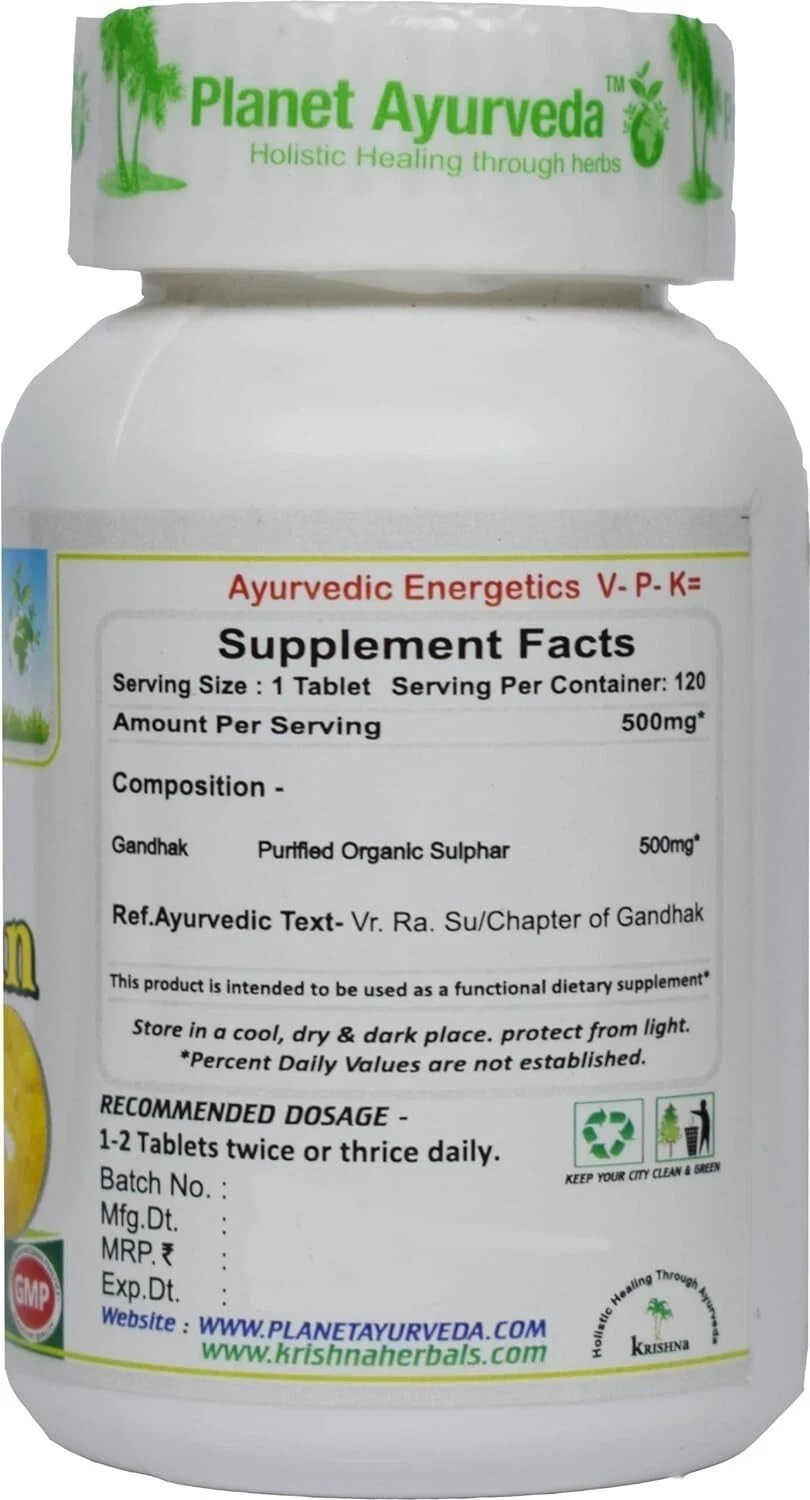 Planet Ayurveda Gandhak Rasayan 120 Tablets 500mg Free Shipping World Wide
