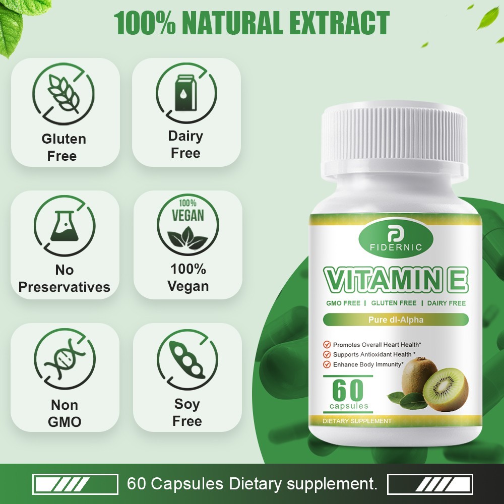 400IU 180mg Natural Vitamin E Capsules Antioxidant Anti-Aging Skin Care，60 pills