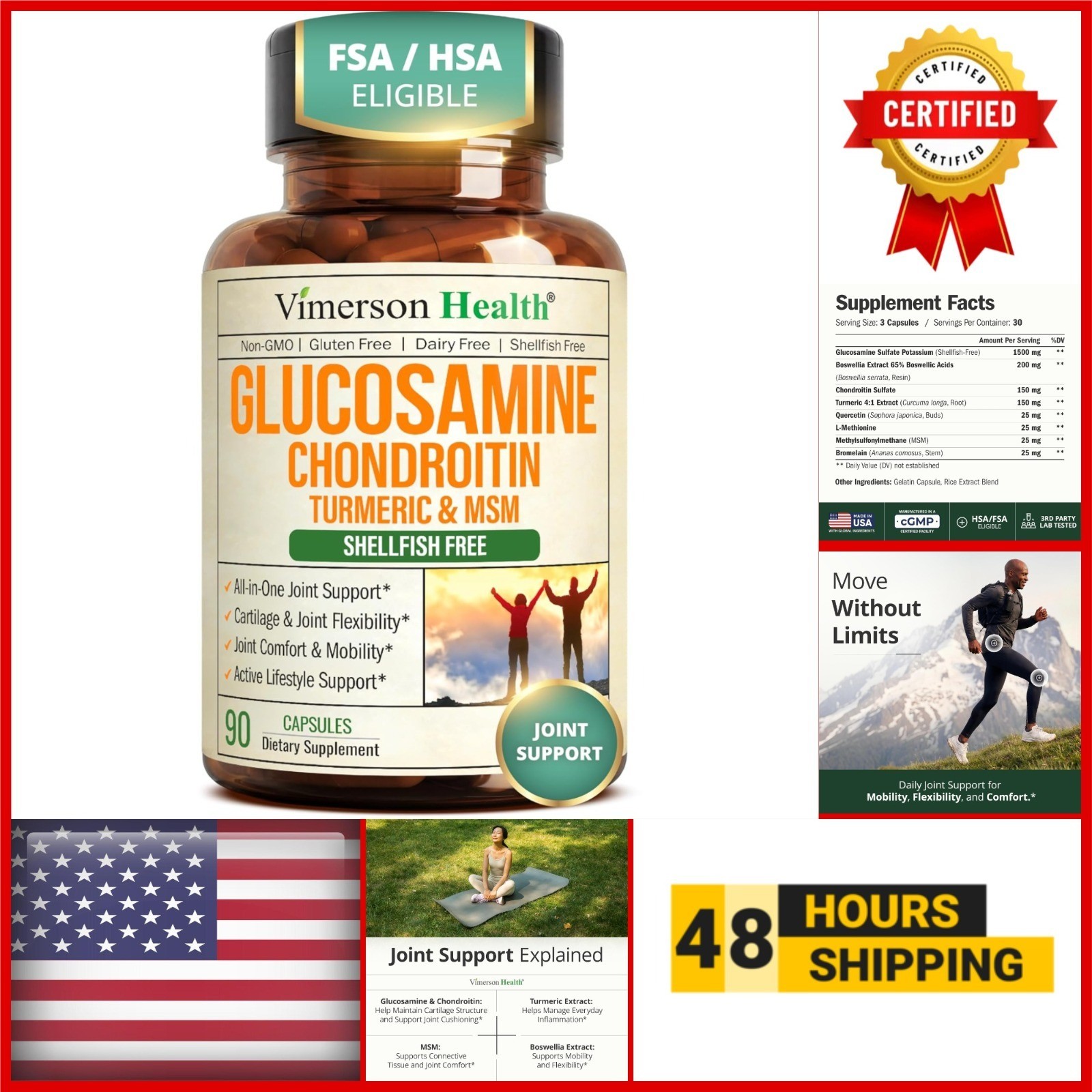 Glucosamine Chondroitin MSM Joint Support Supplement 1500mg 90 Capsules