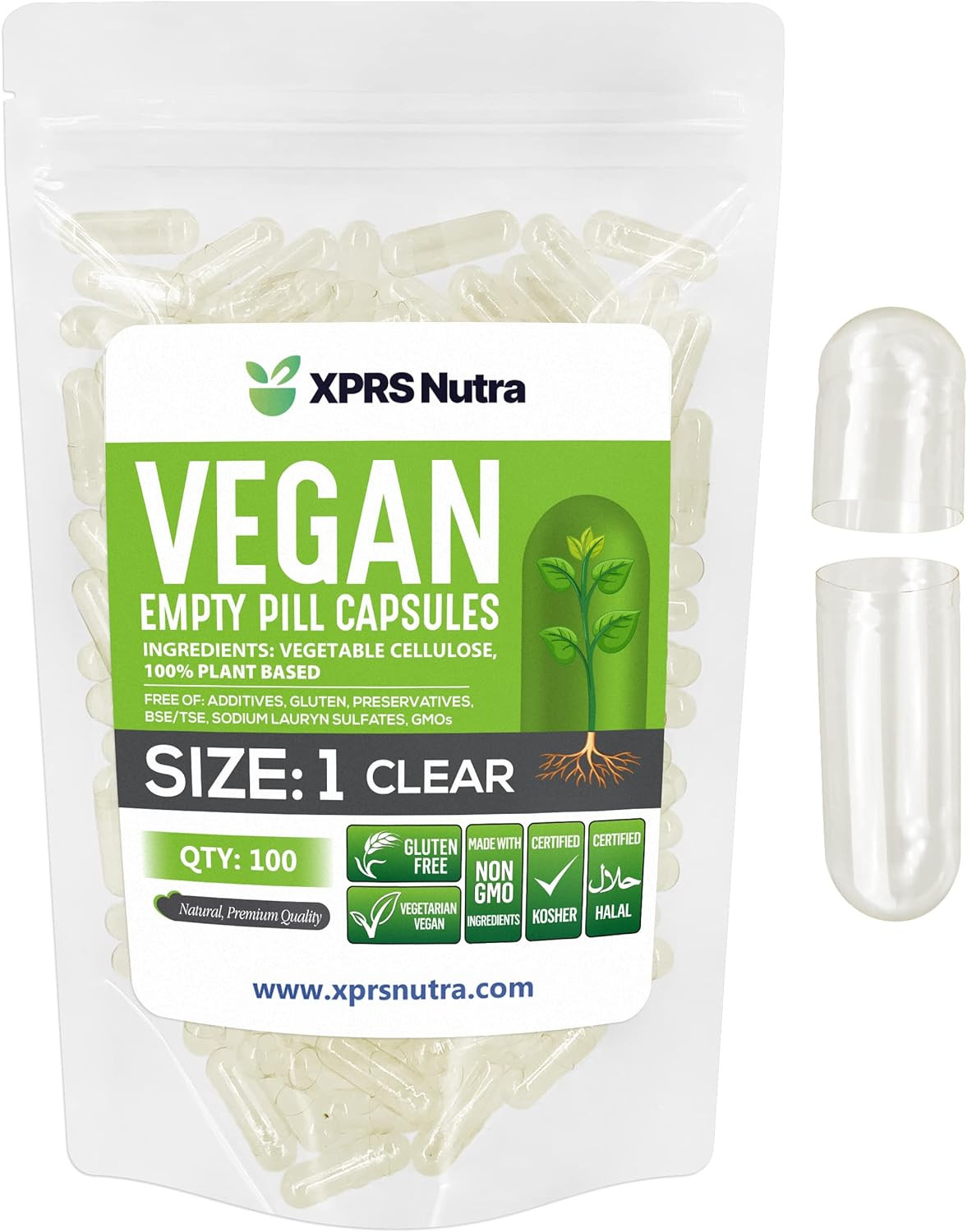 Size 1 Empty Vegan Capsules, 100 Count, Clear – DIY Veggie Pill Filling
