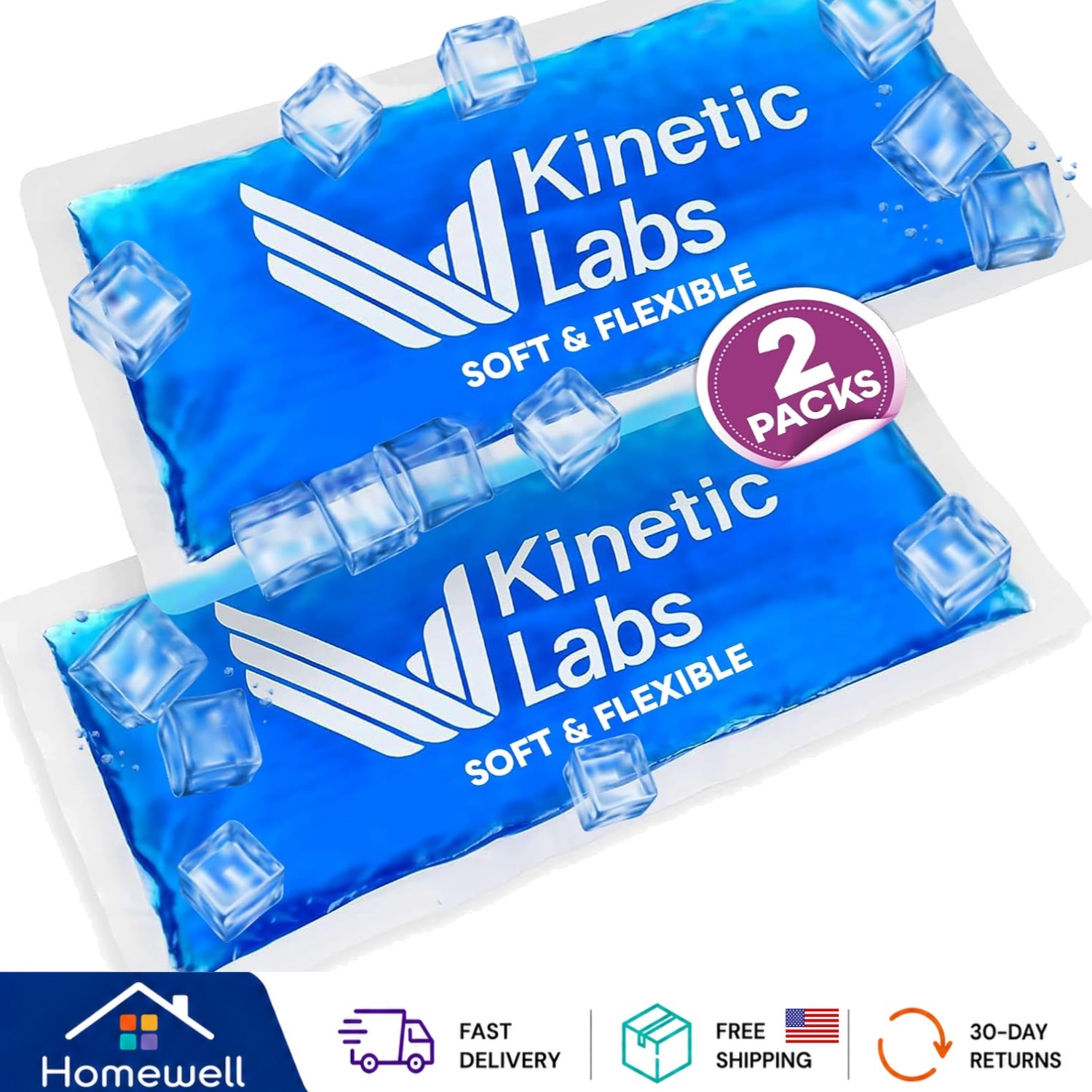 Comfort Fit Reusable Gel Ice Packs for Injury Recovery – 9.5" Size – 2 Pack