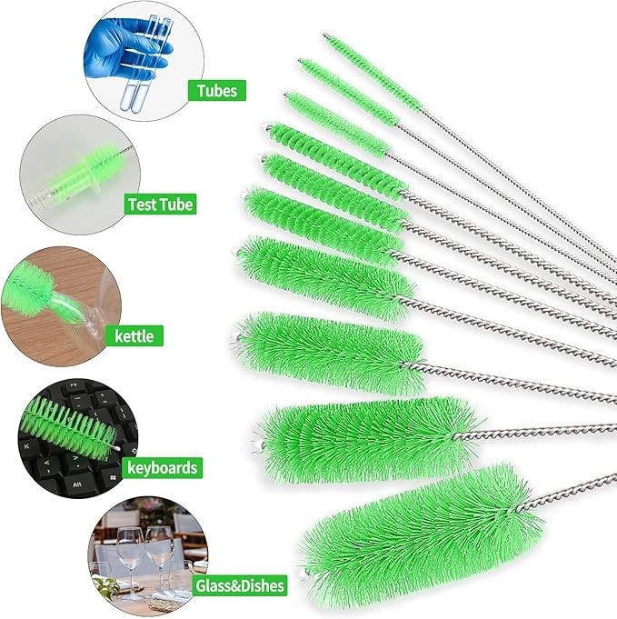 Bottle Cleaning Brushes, 8 Inch Nylon Tube Brush Set (10) pcs green…