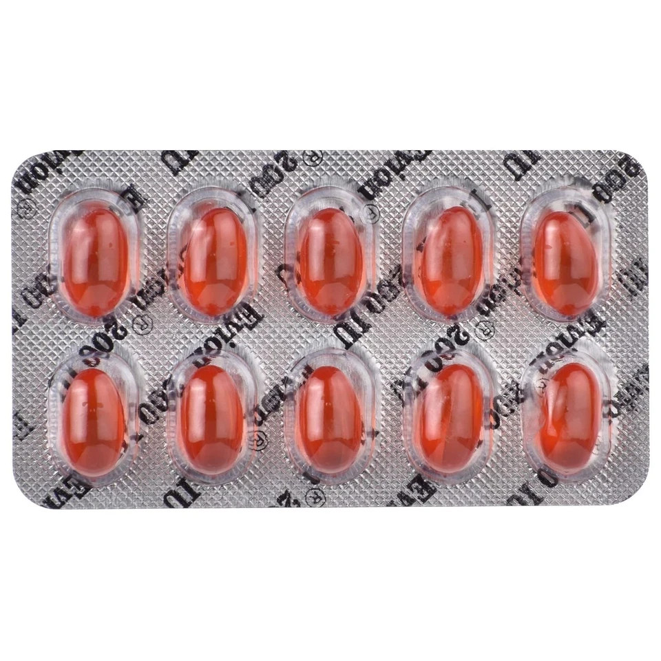 Evion 200 mg Vitamin E Capsules 50 Pcs For Face Hair Acne Nails by MERCK