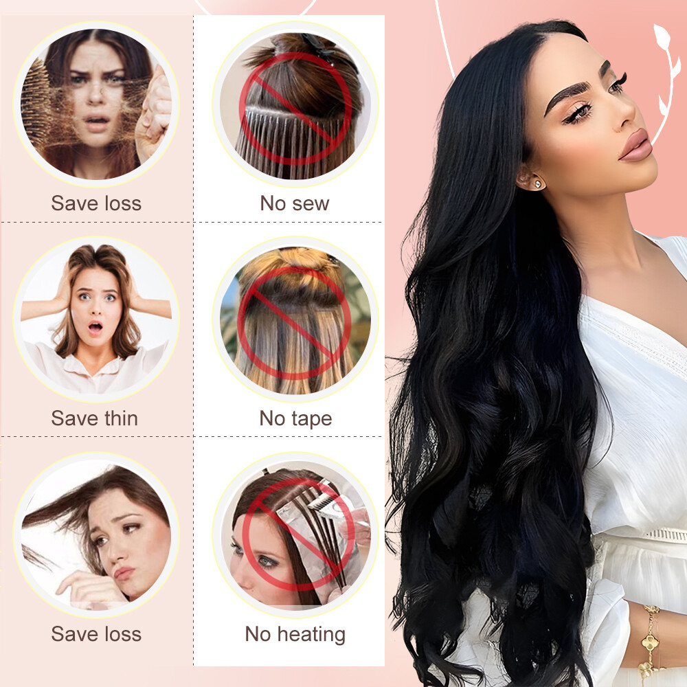 US 8 Pieces Clip In Hair Extensions Full Head Natural As Human Real Thick Wavy