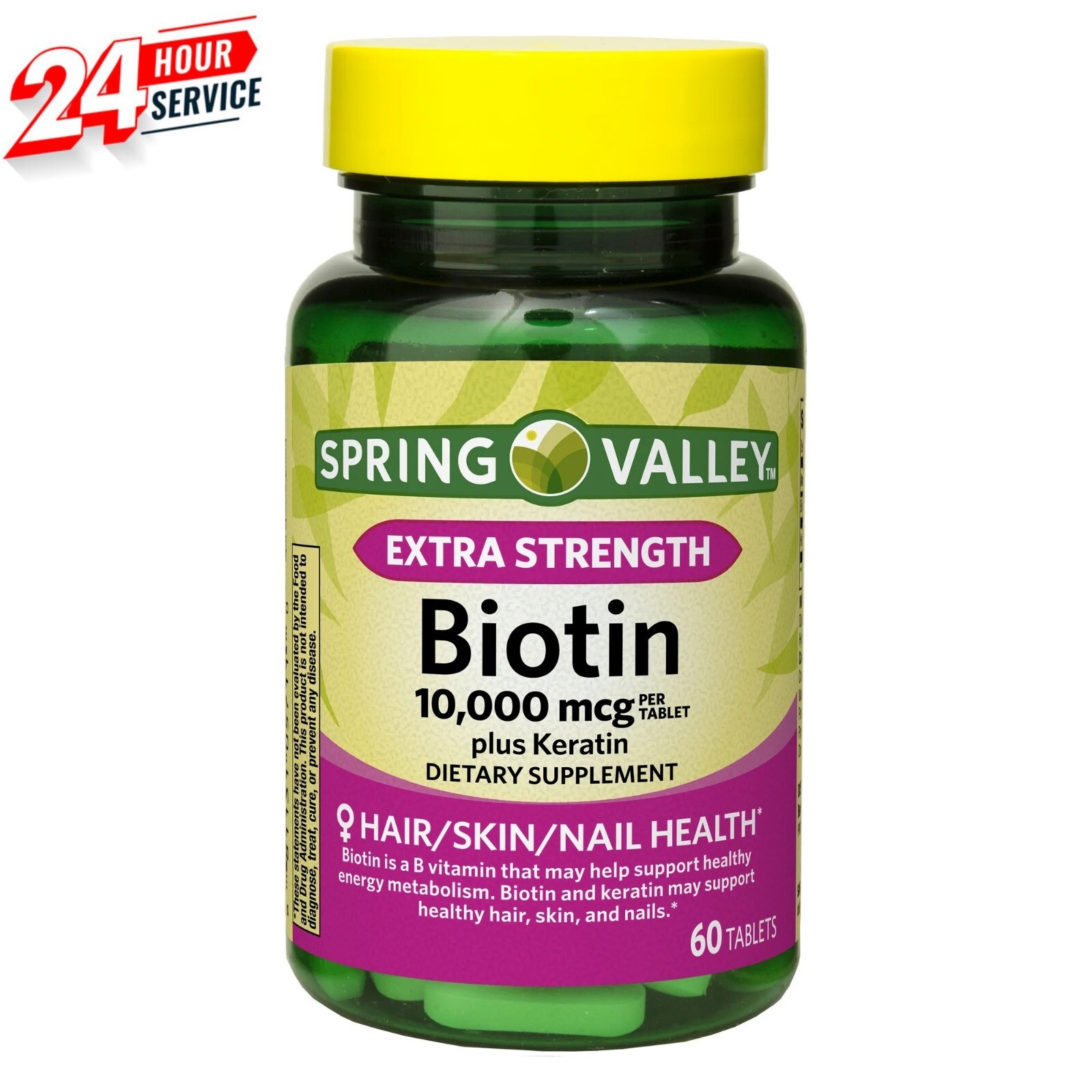 Spring Valley Extra Strength Biotin plus Keratin Tablets, 10000 Mcg, 60 Count