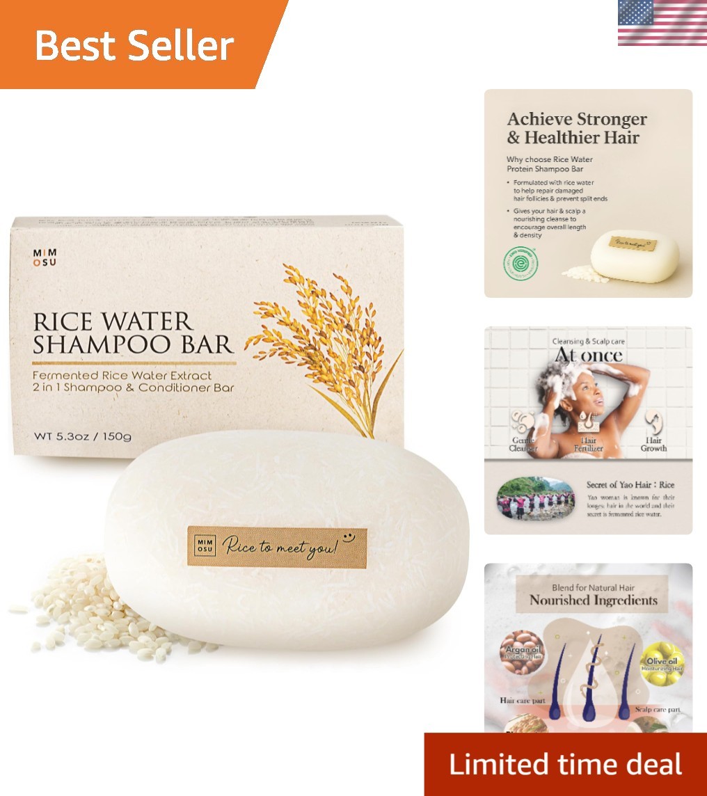 Eco-Friendly Fermented Rice Water Shampoo Bar, 5oz, Unscented & Nourishing