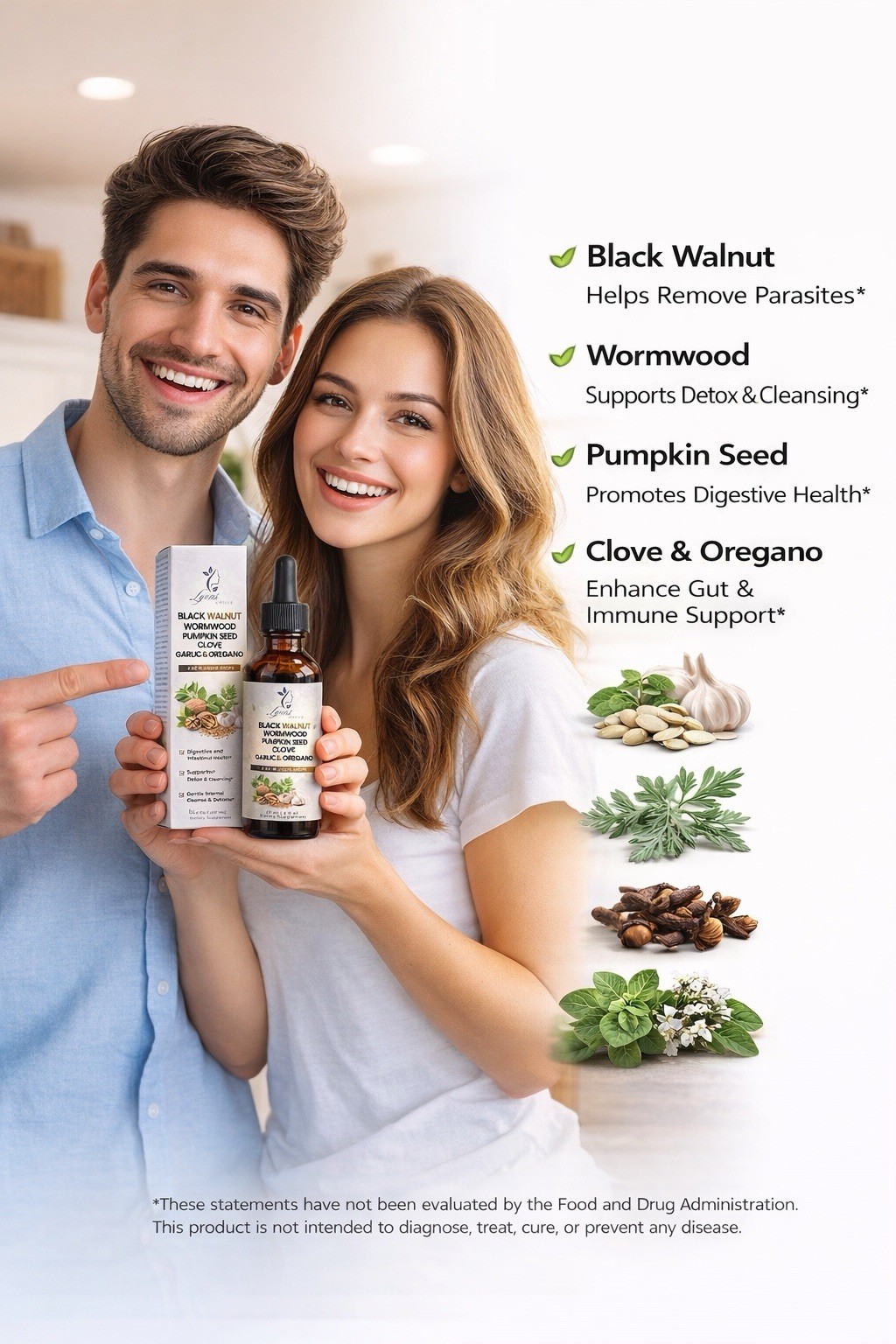 Black Walnut, Wormwood, Clove, Pumpkin Seed, Garlic, Oregano parasite cleanse
