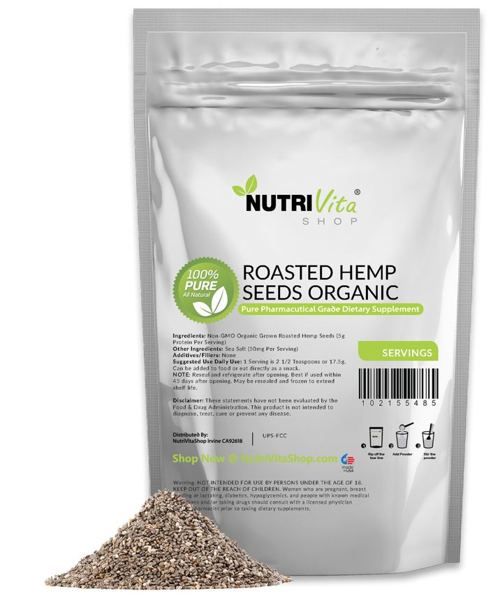 1 LB (16oz) 100% PURE ROASTED HEMP SEEDS VEGAN GLUTEN-FREE nonGMO ORGANIC GROWN