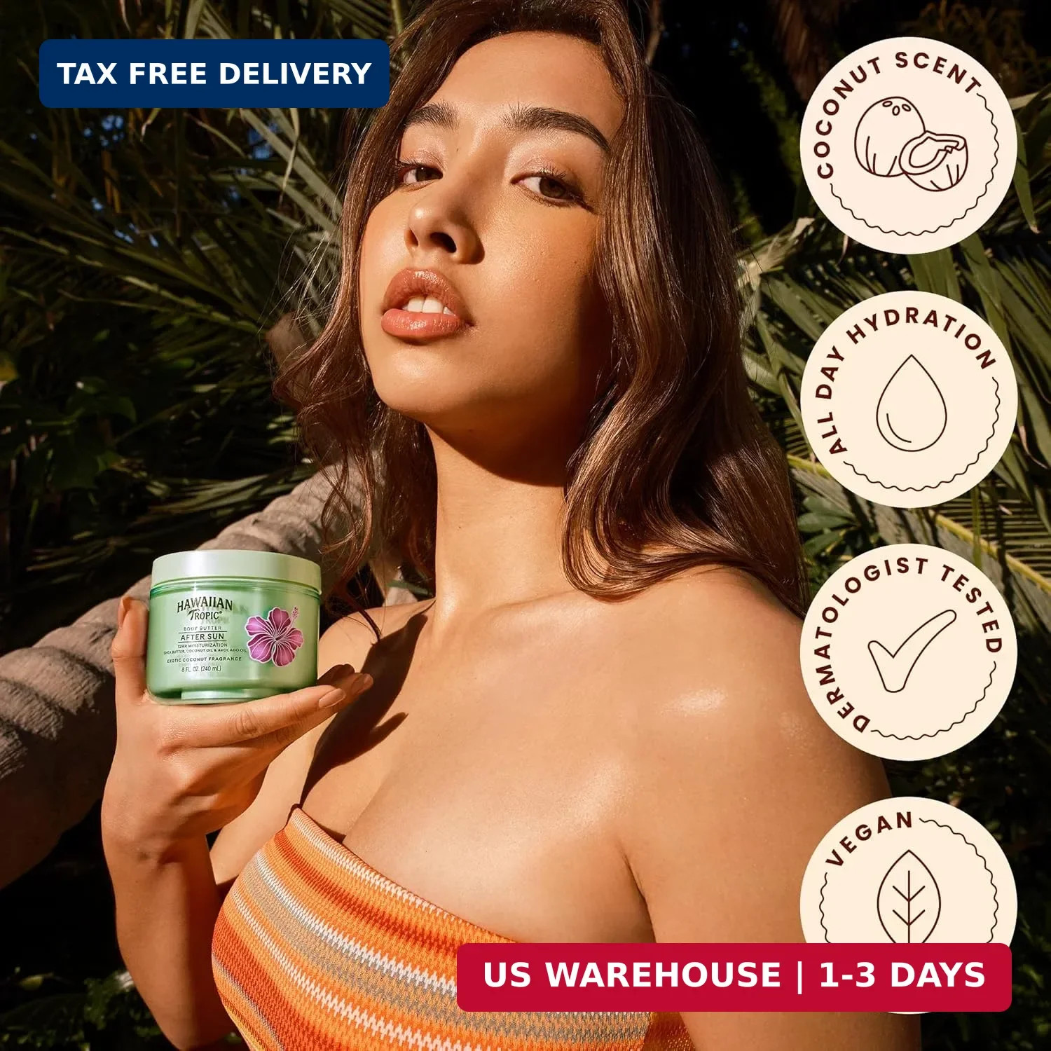 Hawaiian Tropic After Sun Body Butter with Coconut Oil, 8 oz, After Sun Lotion,