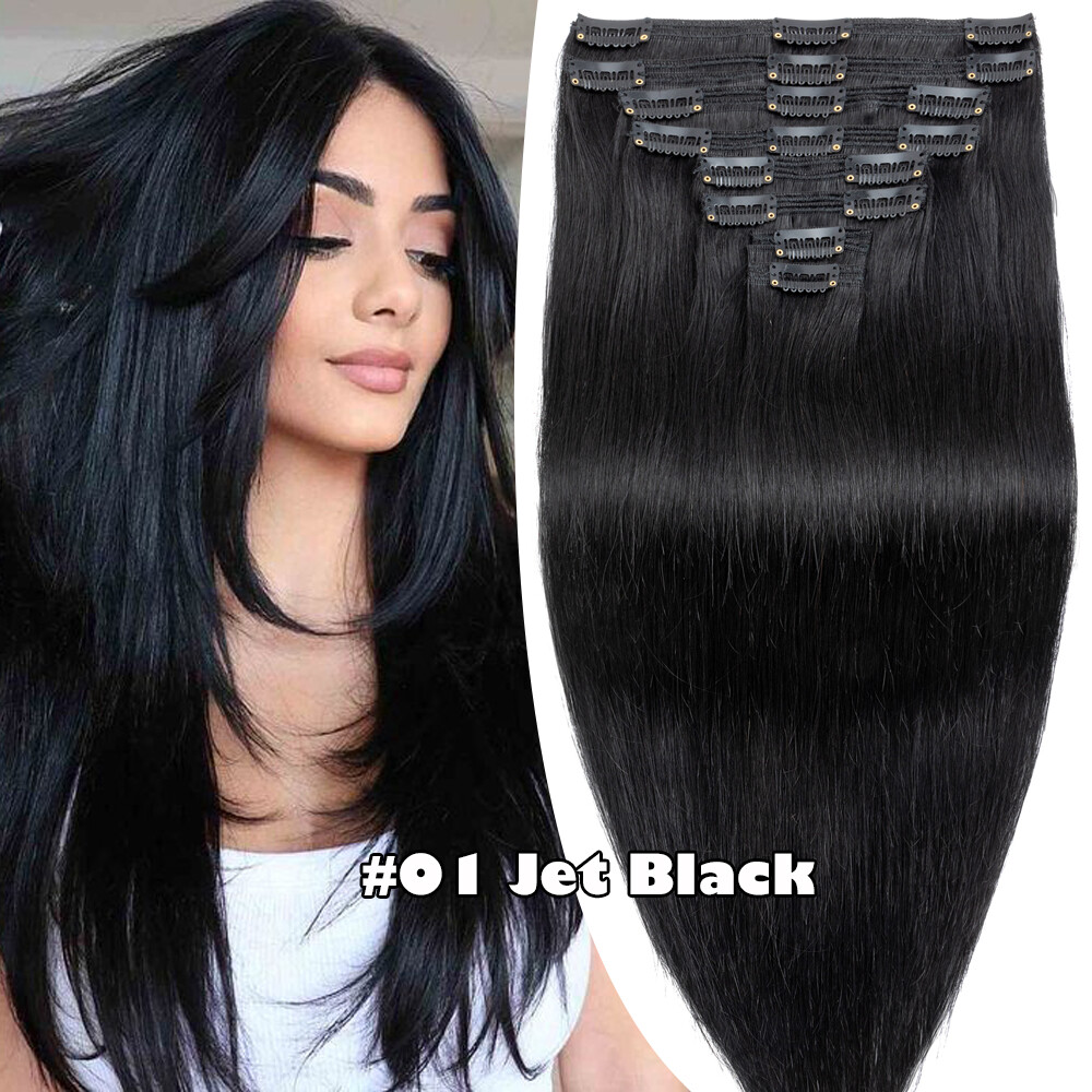 100% Human Hair Extensions Clip In THICK Double Weft Remy Hair Full Head 10-24″