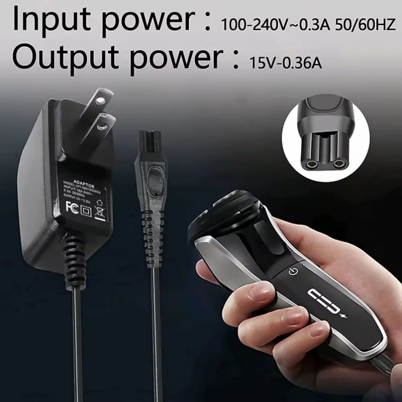 100-240V~0.3A 50/60HZ Input Charger Cord For Bodygroom: 3100 3200 5100 7100
