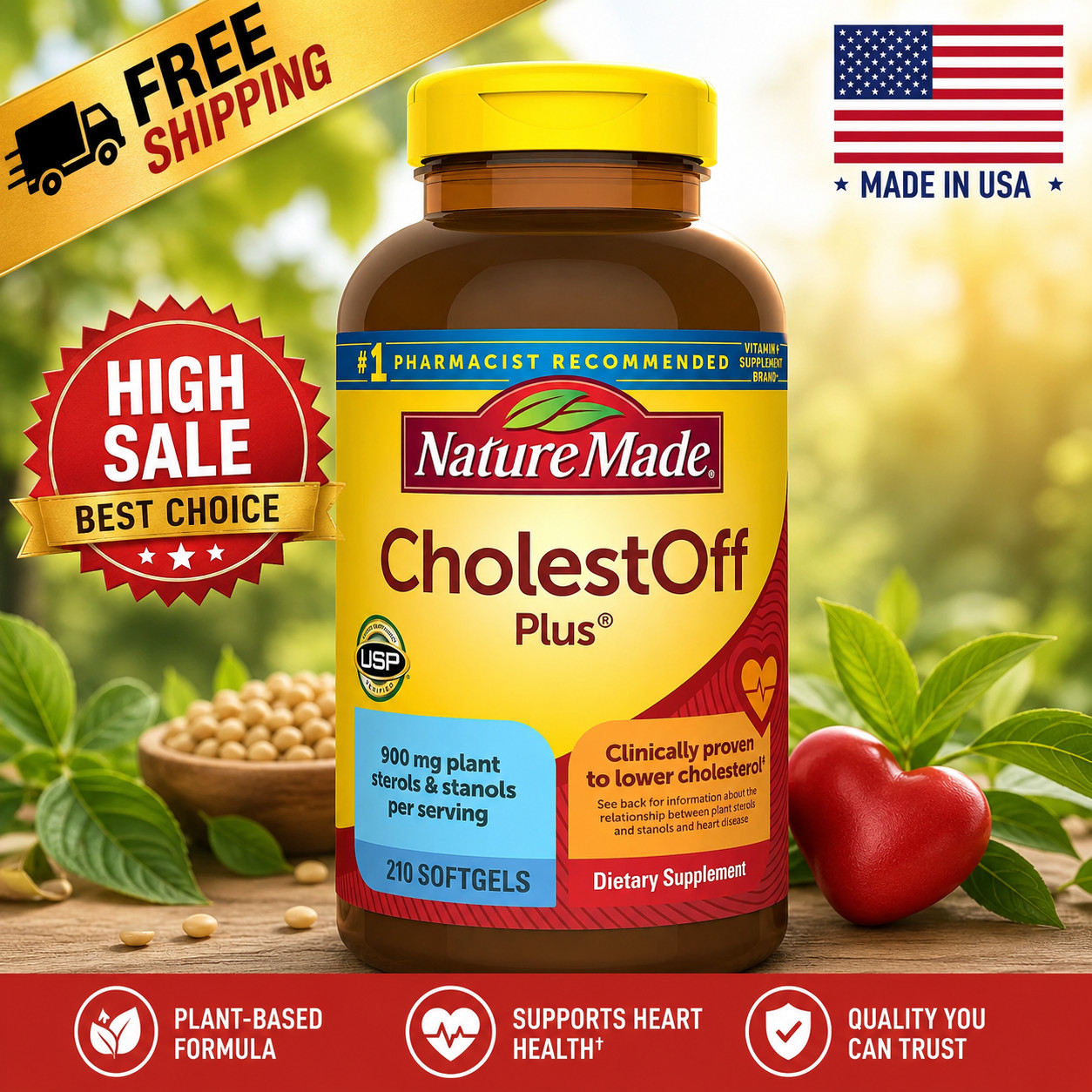 Nature Made CholestOff PLUS 900mg 210 Softgels Lower Cholesterol Expiry 3/2027