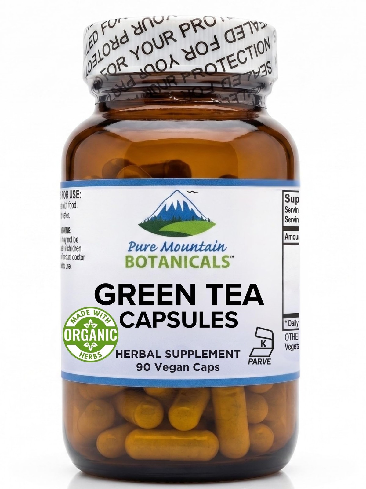 Pure Mountain Green Tea Extract Capsules 450mg 50% EGCG Kosher Vegan Supplement