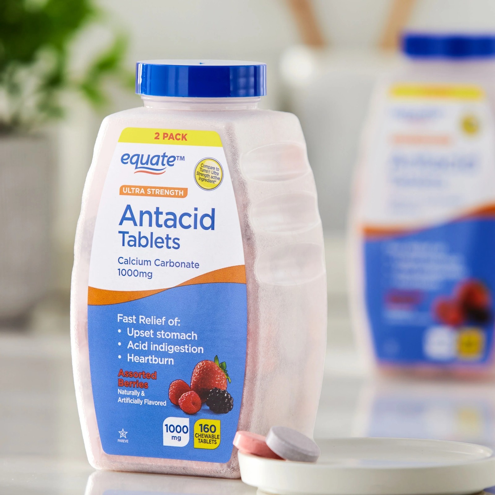 Equate Ultra-Strength Antacid Tablets, 1000 mg, Assorted Berries, 160 CT x 2 PK