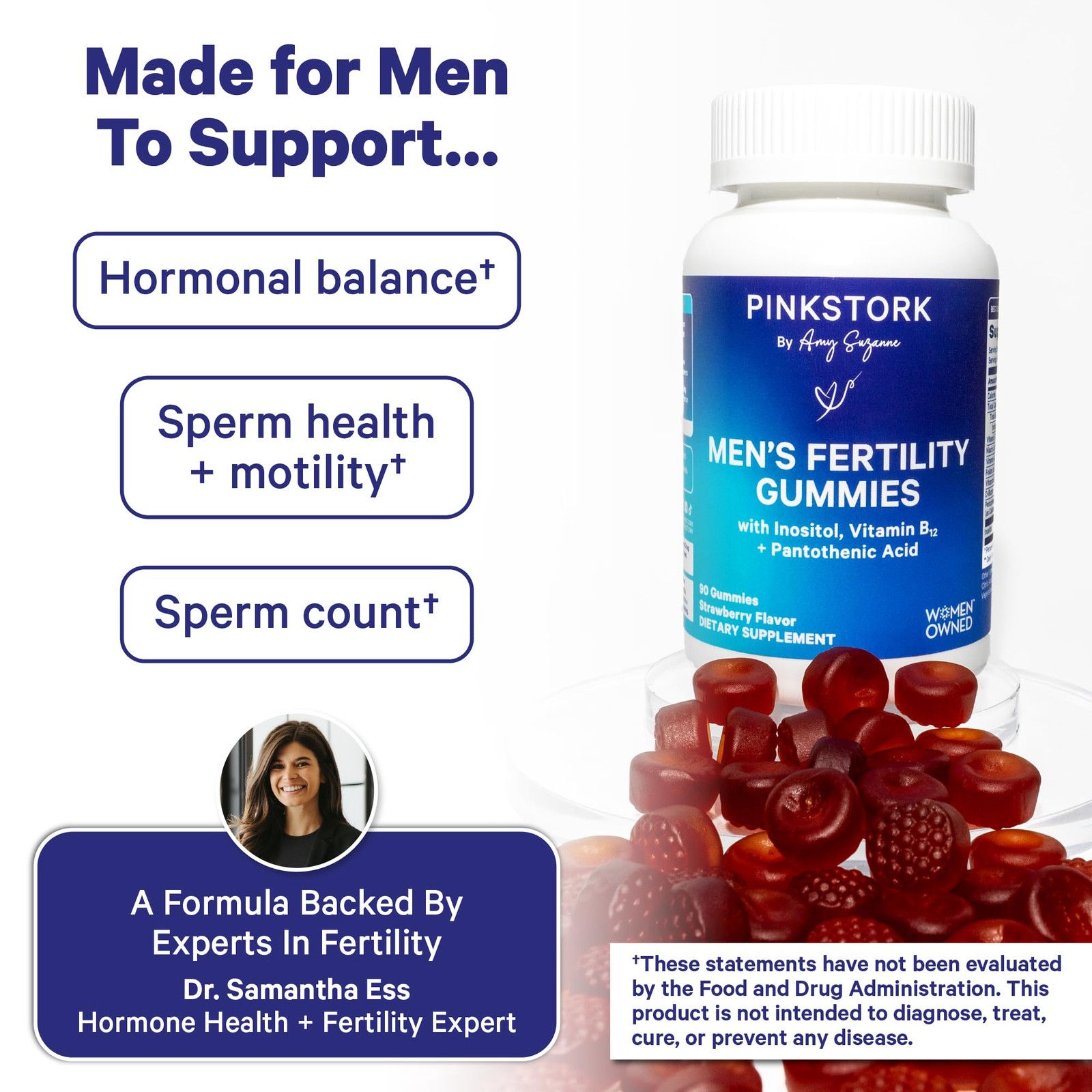 Blue Stork Fertility Supplement Gummies for Men – Male 90 Count (Pack of 1)