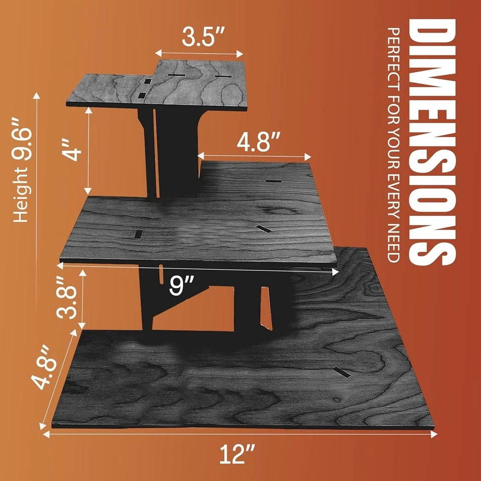 Torched 3-Tier Ebony Retail Table Display Corner Stand with Shelves for Black